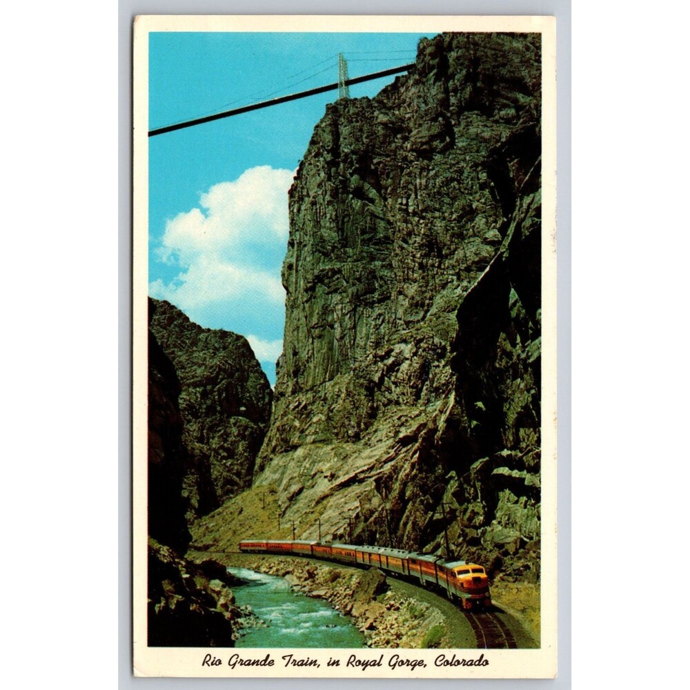 Rio Grande Train Royal Gorge Colorado Postcard 1972 Railroad Suspension Bridge